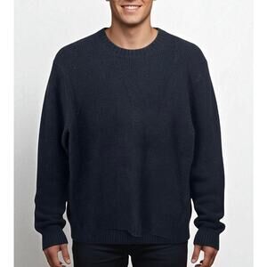 Zara Wool Blend Crewneck Sweater Navy Blue Classic Pullover Mens Size L